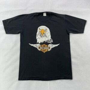 Vintage 80s Harley-Davidson Shirt Men Medium Black Eagle Daytona Beach USA